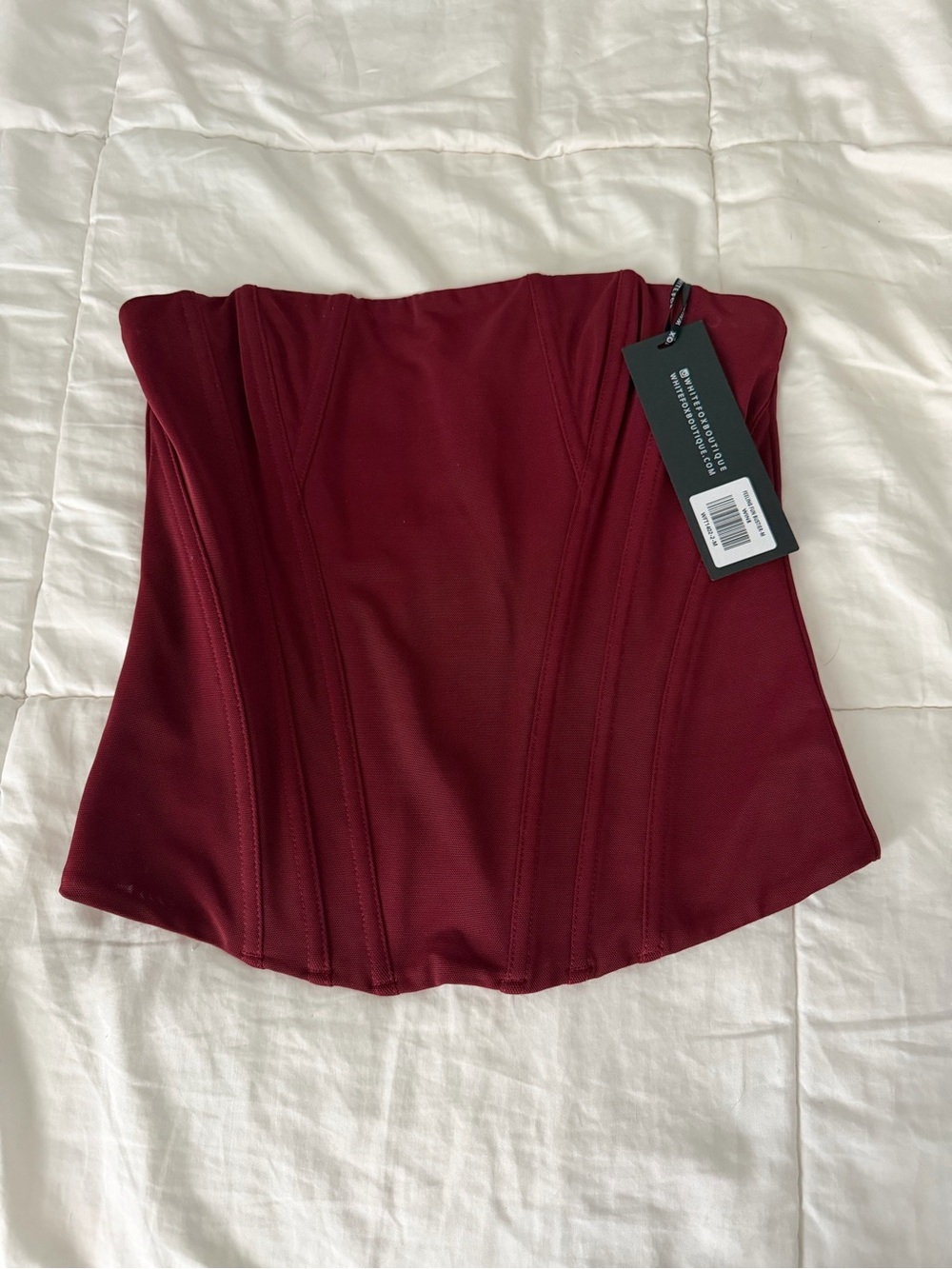 White Fox Boutique Burgundy Strapless Bustier Top